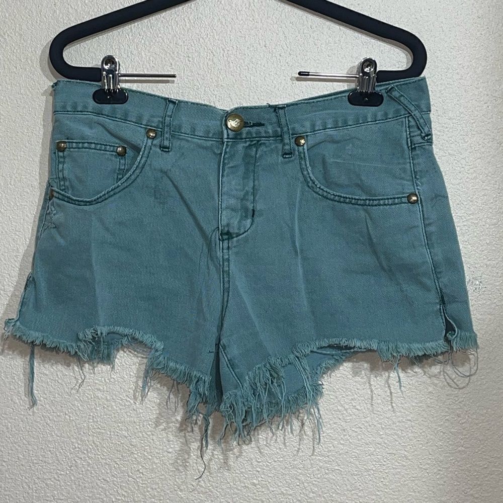 Free People Green Raw Hem Cut off Jean Shorts Sz 26